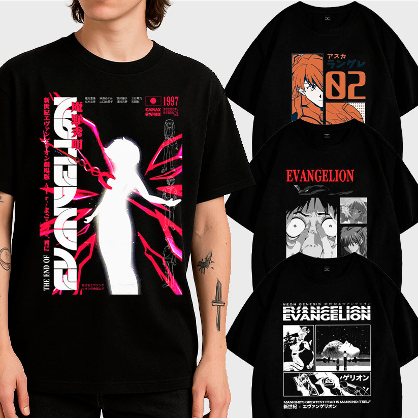Camiseta Básica Anime Evangelion Camisa 100% Algodão Streetwear Temos Plus Size Lançamento - Envio Rápido