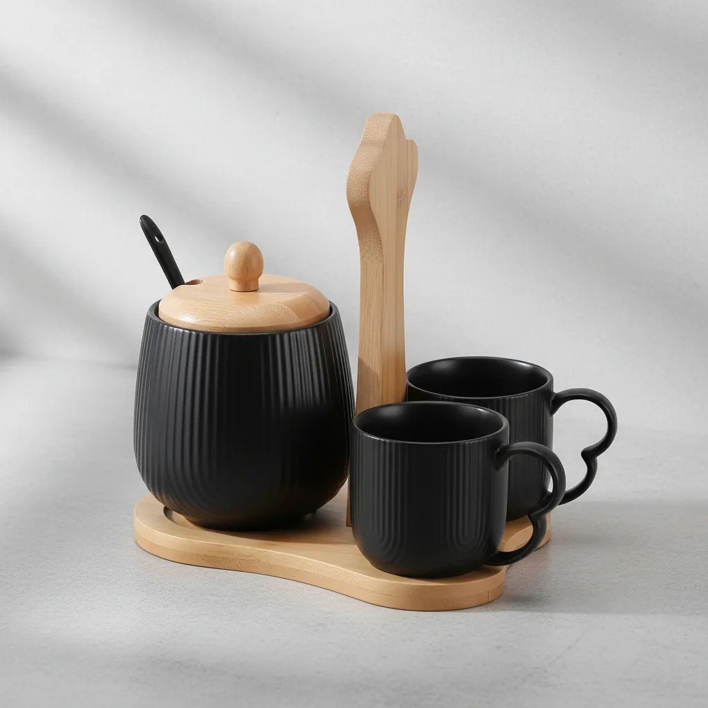 Jogo Xícaras Chá Café Expresso 90ml E Pote Açúcar Cerâmica Com