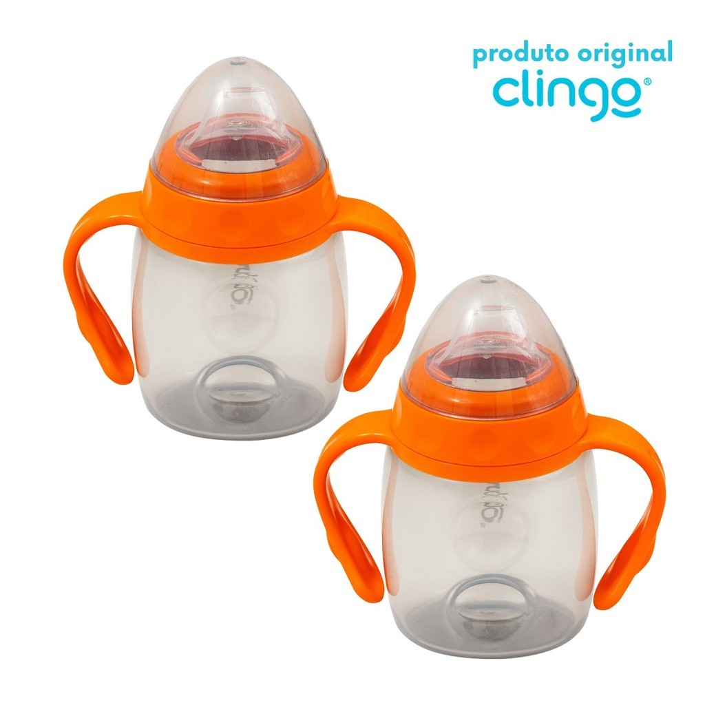 Kit c/ 2 Copos Alça e Bico Silicone Clingo Colors Laranja (S ...