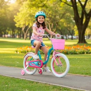 Bicicleta Toys Infantil Aro 16 Para Meninas Cor Azul E Rosa Com Rodinhas E Cestinha