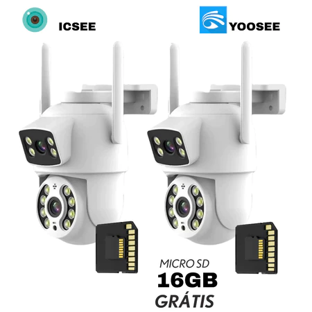 KIT Câmera De Segurança Lente Dupla IP66 Wi-Fi 360° Sensor Movimento Visão Noturna+MICROSD 16GB