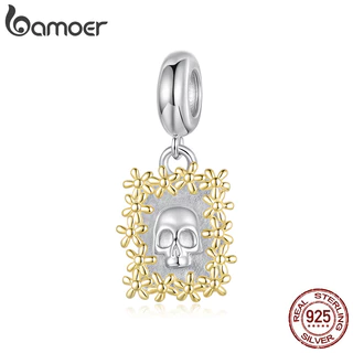 Bamoer 925 Prata Esterlina Charme Crânio Moldura Pingente DIY Para Pulseira Presentes Mulher em Oferta na Shopee