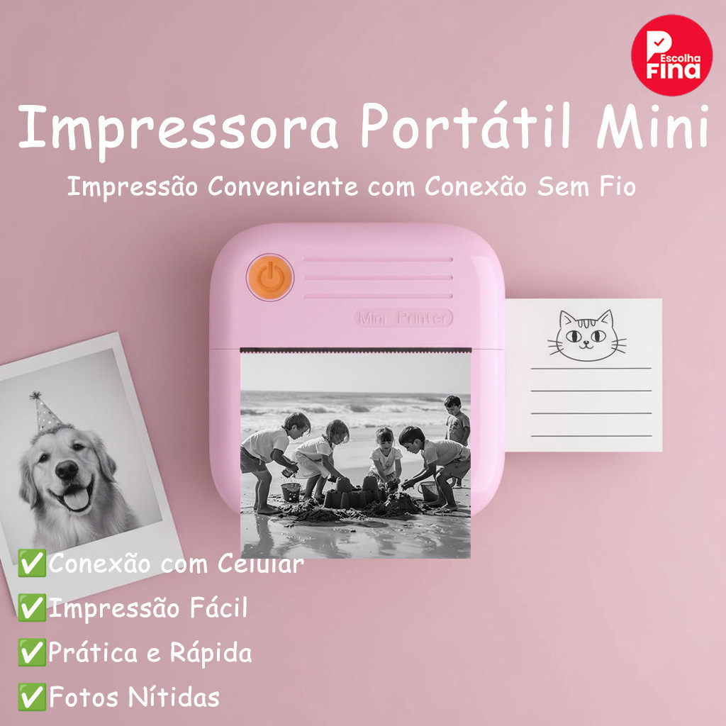 Mini impressora portátil :impressão de fotos,registro de questões erradas para estudantes,compatível com Android&iOS.