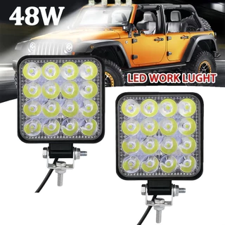 Kit 2 Farol De Milha Auxiliar 16 Leds 48w 12v/24v Quadrado Fino Off-Road 6000k Universal  marisa em Oferta na Shopee