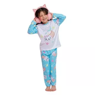 Pijama infantil inverno manga longa em suede menina em Oferta na Shopee