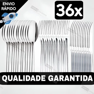Conjunto Jogo de Talheres 36 peças Aço Inox 12 Facas 12 Garfos e 12 Colheres de Mesa Casa Para Restaurante