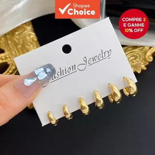 Conjunto De Brincos De Argola Geométricos De 3 Unidades , Cartão De Joias Minimalista Da Moda Europeia em Oferta na Shopee