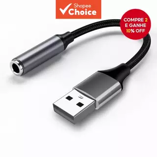 USB Para 3.5 Mm TRRS Aux Jack Cabo Trançado Adaptador De Áudio Placa De Som Estéreo Externa Conversor PC Laptop em Oferta na Shopee