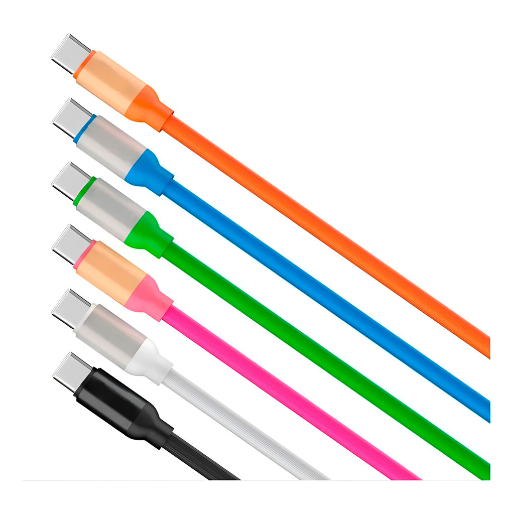 Cabo Carregador USB C Colorido Silicone Telefone Carregamento Cor:Azul ...