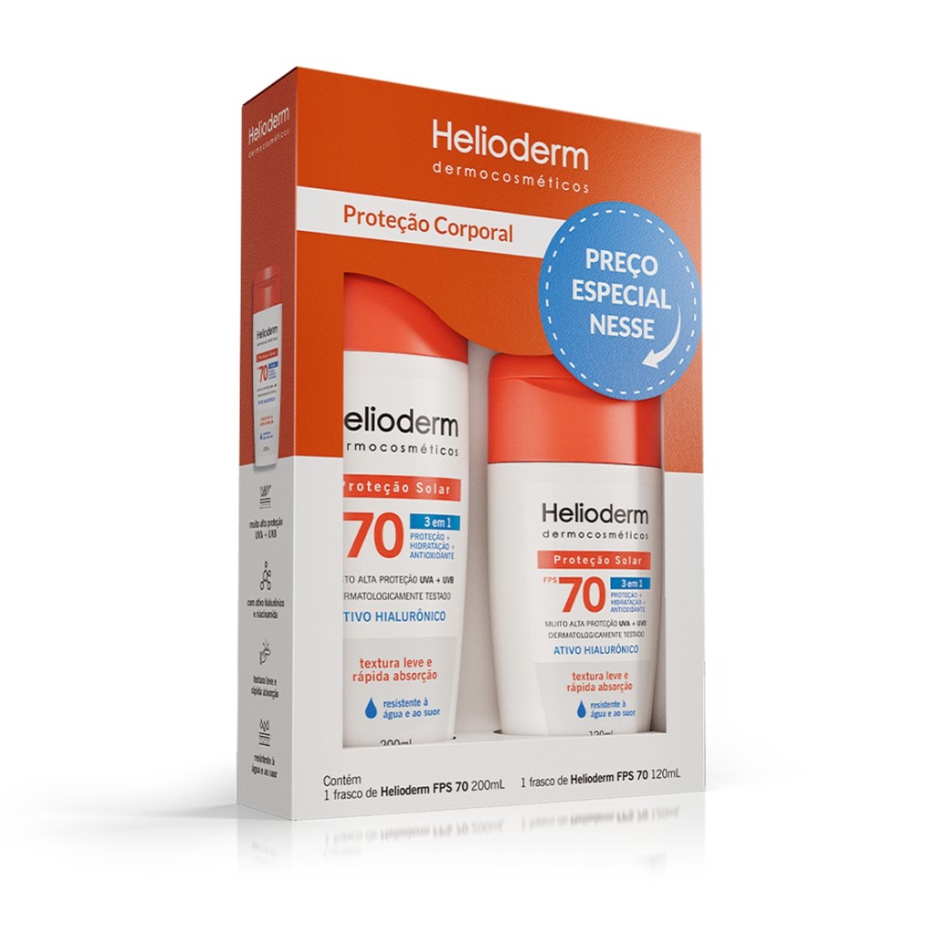 Kit Protetor Solar Corpo e Rosto Helioderm FPS 70 - Hertz | Shopee Brasil