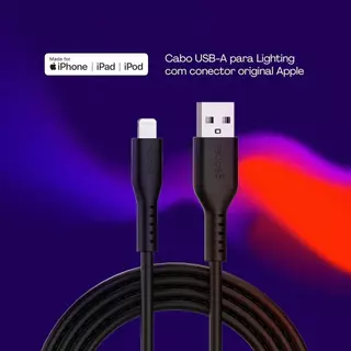 CABO USB-A P/ LIGHTNING MFI EM SILICONE, 1,5M PRETO em Oferta na Shopee