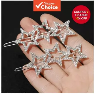 Conjunto De Grampo De Cabelo Estrela De Strass , Acessórios Brilhantes Com Presilha De Floco De Neve Para Mulheres em Oferta na Shopee