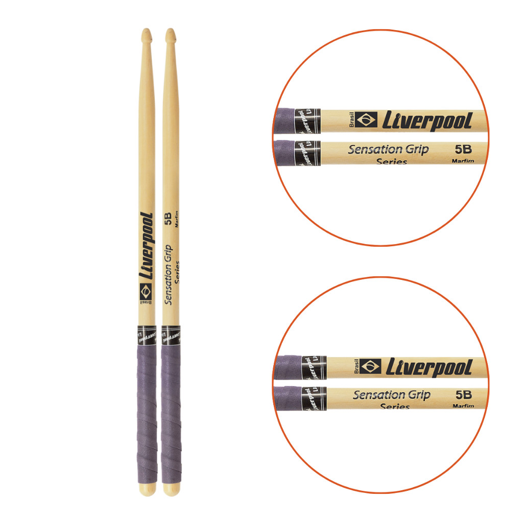 Par Baquetas Liverpool EVA 5BM - Sensation Grip Series 5B Ponta de Madeira - Marfim