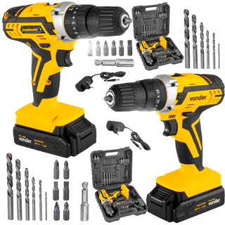 Kit 2 Parafusadeiras e Furadeiras de Impacto a Bateria Vonder PFV 238I Jogo de Brocas Bits e Maleta em Oferta na Shopee
