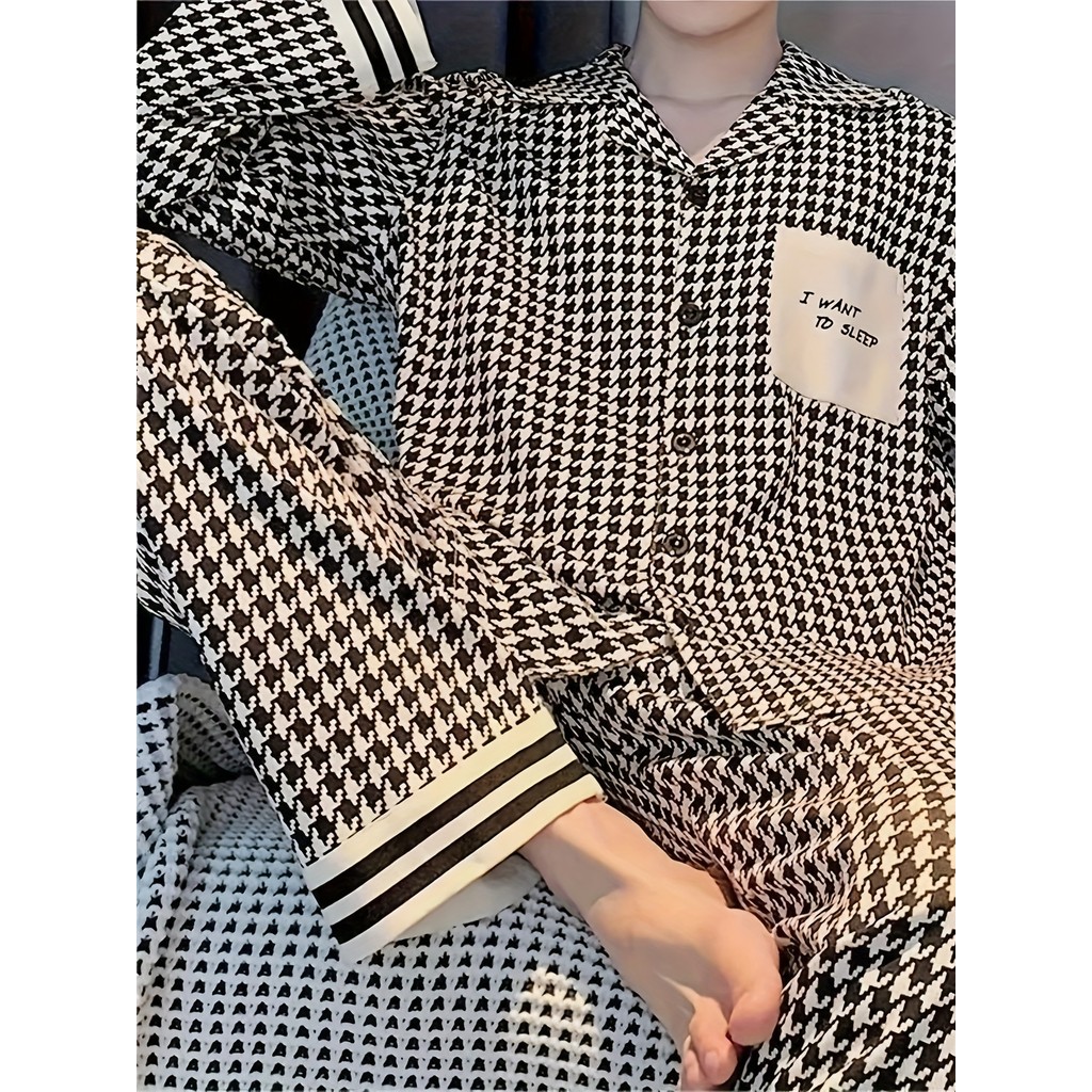 Novos pijamas masculinos simples luxo outono inverno terno Casual Homewear em Oferta na Shopee