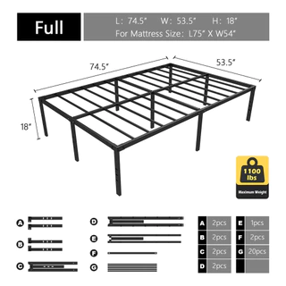 Base de colchão rígida em metal para cama de casal 189 x 135 x 40 cm