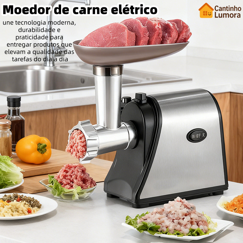 Moedor de Carne Elétrico 1500W Aço Inox 110/220V com Funil para ...
