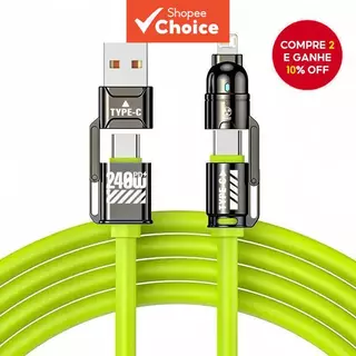 Cabo de Dados Multifuncional 240W PD 4 em 1 Cabo de Carregamento Rápido USB C para Tipo C para iPhone Samsung Huawei