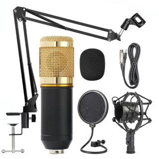Kit Microfone Profissional Completo BM800 Dourado com Braço Articulado