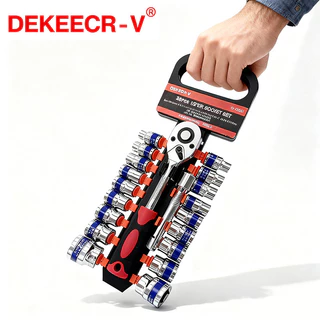 Kit Soquete 8-30mm Com 1/2" Chave Catraca Haste Socket Set 20PCS Extensora P/ Carro E Moto AL-104