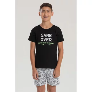 2 Peças Pijama Menino Manga Curta Verão Camiseta e Shorts para Dormir Game Over em Oferta na Shopee