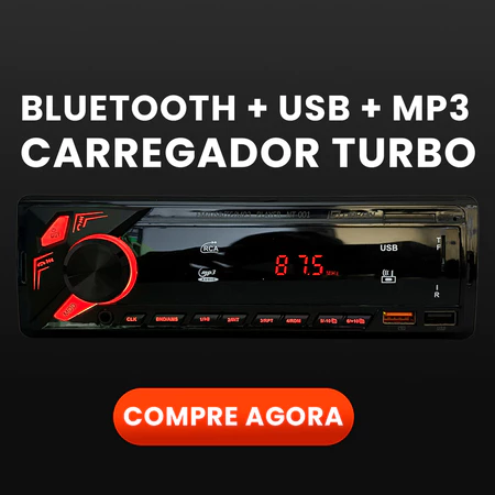 Rádio Automotivo Orkan 1 Din MP3 Bluetooth 2xUSB SD Entrada Auxiliar