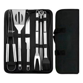 Kit 9 Para Churrasco Profissional Inox Chef Gourmet Utensílios
