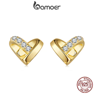 Brincos De Prata 925 Bamoer Coração Dourado Antialérgico Design De Moda Joias Presente Feminino em Oferta na Shopee
