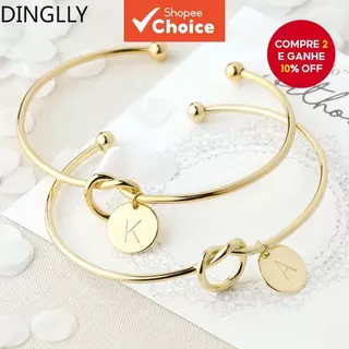 Pulseira DINGLLY Gold Alphabet Hang Tag – Design Aberto Elegante Para Mulheres E Casais em Oferta na Shopee