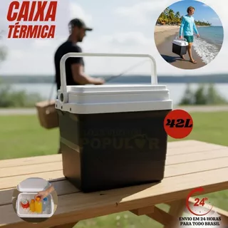 Caixa Térmica 42 Litros Cooler Conserva Gelada Viagem Praia Piscina Porta Copos Oferta Envio Rápido