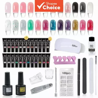Kit de Unhas Poly Gel 24 Cores para Unhas com Aspecto Natural - Sem Fragrância, Solução de Espessamento, Design de em Oferta na Shopee