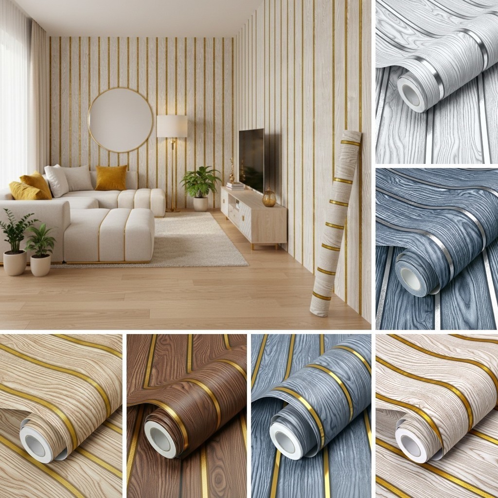 Papel De Parede 5 Metros Com Relevo 3D Madeira Painel Ripado Decoração ...