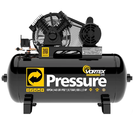 Compressor de Ar 10 Pés 100 Litros 2HP 140Psi 9,7Bar 127/220V Bivolt Cabeçote Duplo Pressure
