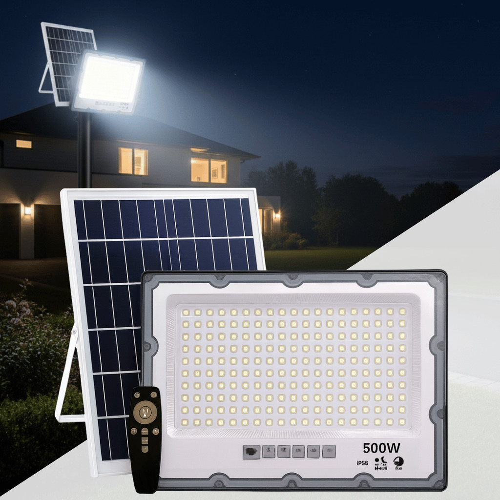 Refletor LED Solar 500w Branco-frio Bateria Indução Automática Portátil ...