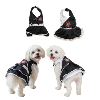 Vestido Pet Corinthians Torcedora | Roupa Cães e Gatos Fêmea com Laço | Timão Alvinegro da Fiel