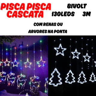 Pisca Pisca Cascata 130 Leds 3M Figuras Sortidas Bivolt 8 Funções Interno Rena OU Arvore Fio De Fada em Oferta na Shopee