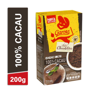 Cacau em Pó 100% Garoto 200g | Puro, Sem Açúcar | Ideal p/ Sobremesas e Bebidas em Oferta na Shopee