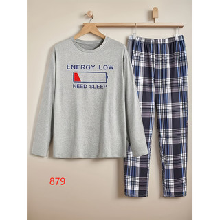 Pijama masculino de 2 peças, calças confortáveis de manga comprida, roupa de dormir, padrões geométricos, estações de pr em Oferta na Shopee