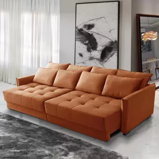 Sofá Cama Retrátil e Reclinável 2,10m com Molas Carol Veludo Terracota Adonai Estofados