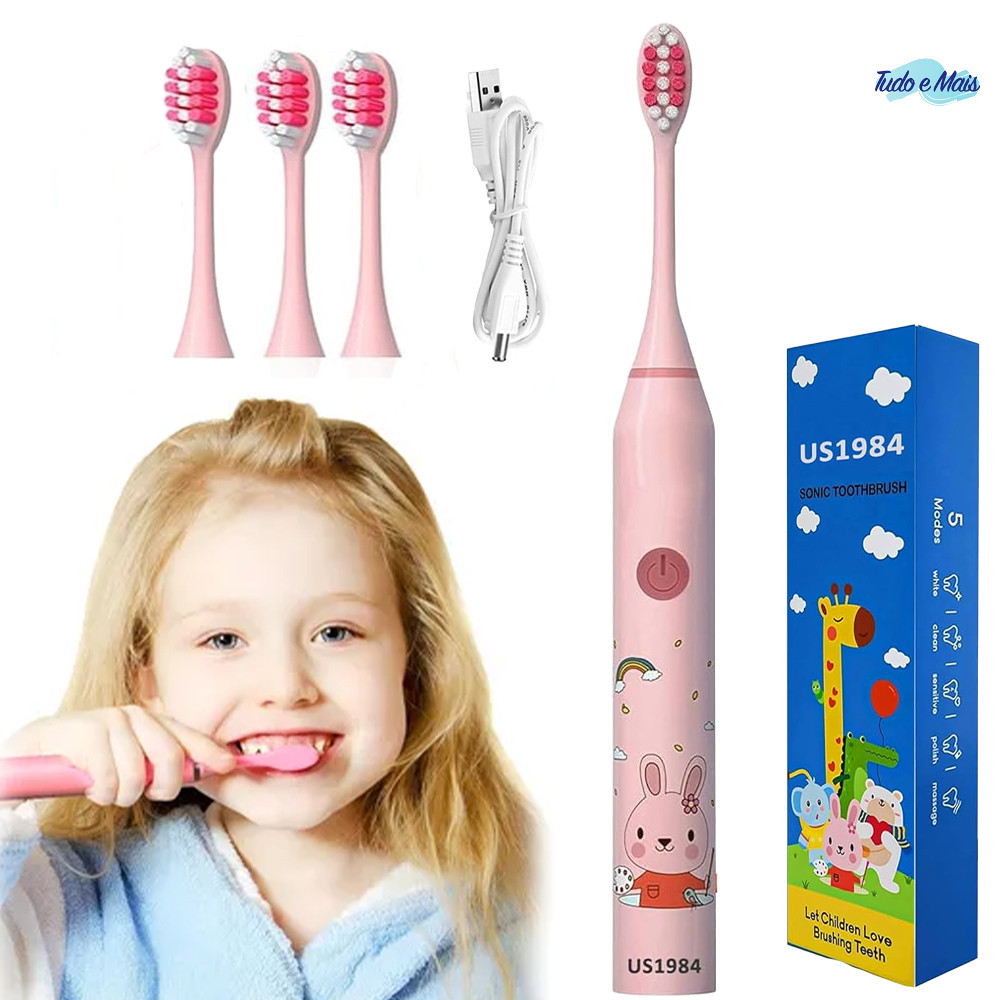 Escova de dentes sônica para crianças 1 a 3 anos à prova dágua cerdas ...
