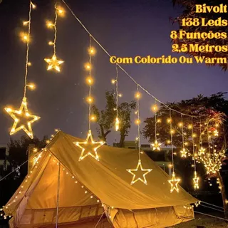 Cascata 2,5 Metros 138 Leds Bivolt 8 Funções Colorido Ou Warm Estrela Na Ponta Conector M/F em Oferta na Shopee