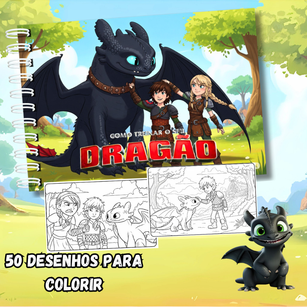 Livro De Colorir Como Treinar o Seu Dragão Banguela 50 Desenhos A5 Capa ...