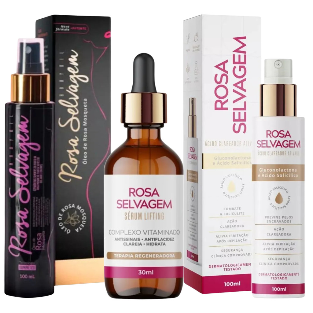 Kit Rosa Selvagem Óleo Clareador + Ácido + Sérum Lifting | Shopee Brasil