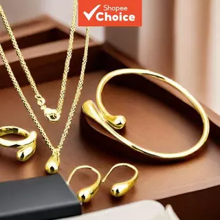 Ouro Prateado (Conjunto 4 Em 1) Brincos , Anéis , Colares De Corrente em Oferta na Shopee