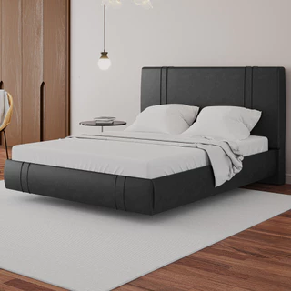 Cama Queen Flutuante Com Cabeceira 160cm Astra S04 Couríssimo Preto - Lyam Decor