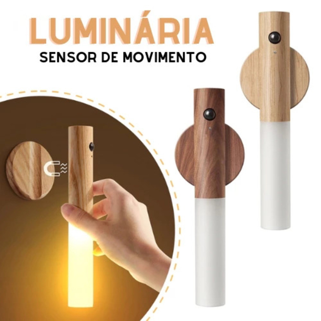 Luminaria Luz Led Recarregável Sensor de Movimento Arandela de Madeira Minimalista Para Mesa Parede | Shopee Brasil