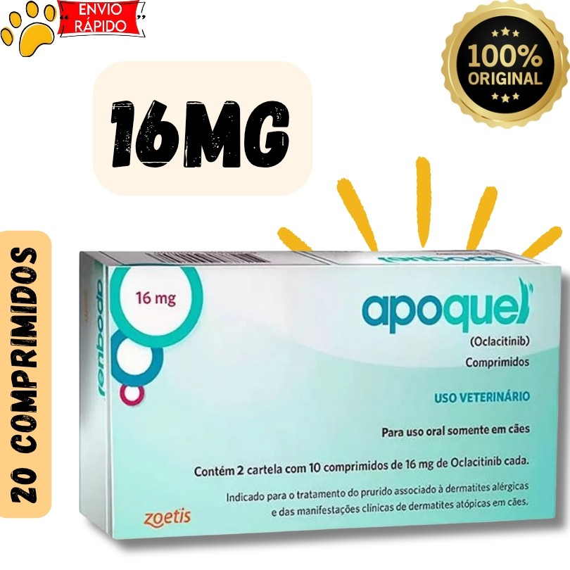 Apoquel 16mg 20 Comprimidos Dermatológico para Cães Zoetis