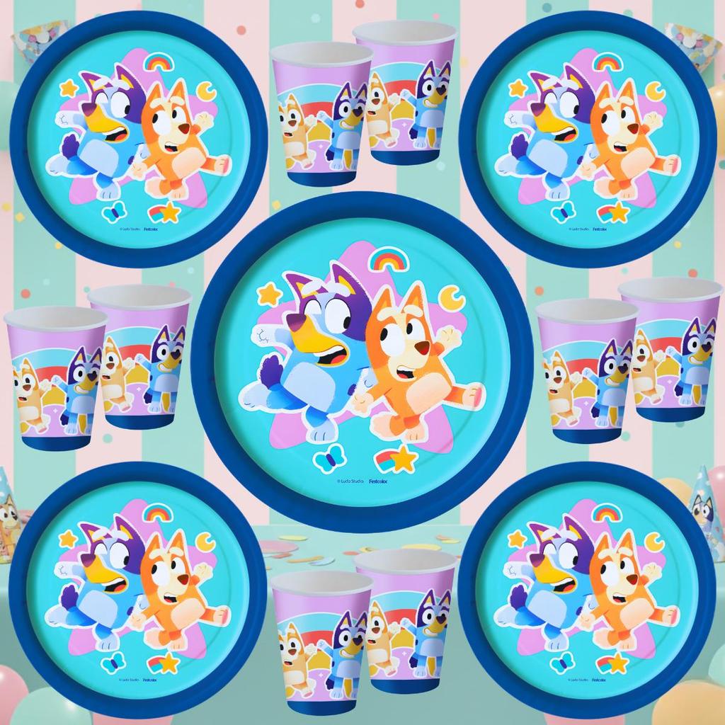 Kit Festa Bluey e Bingo 8 Copos 8 Pratos Decoração Festa Aniversário ...