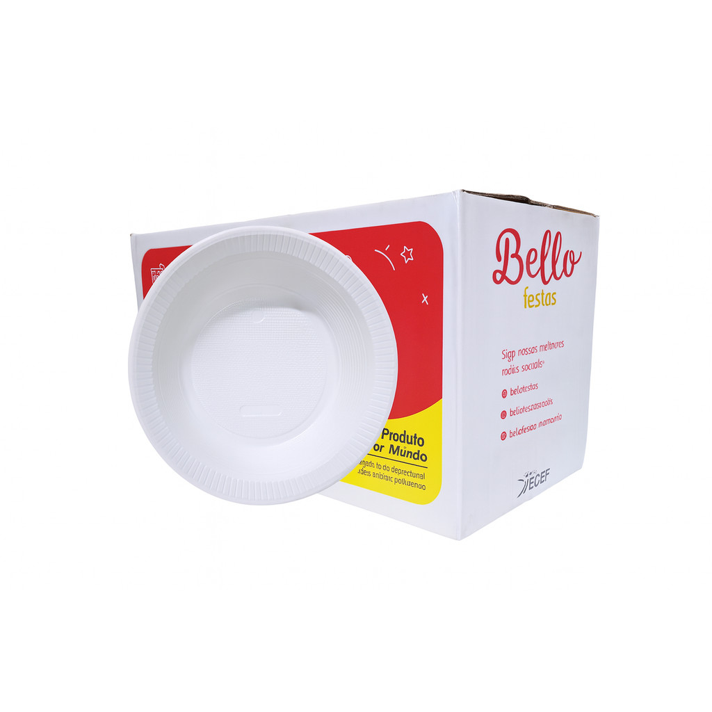 kit 100 Prato Descartável Fundo 21cm Bello Festas Branco | Shopee Brasil