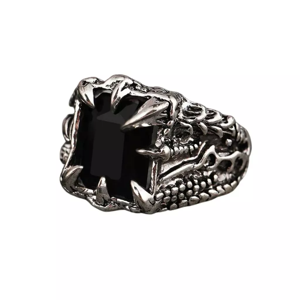 Anel Garra de Dragão em Obsidiana (Ajustável)